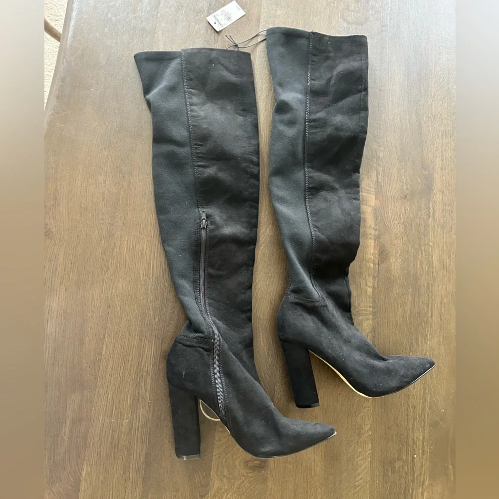 Express NWT over the knee black sock boots thigh high pointy toe chunky heel